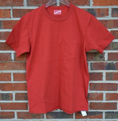 The Real McCoy s Men's Size 38 Pocket Tee Red Cotton Made in Japan