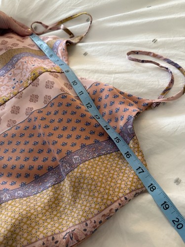 DRESS FORUM Pink Peach Lilac Scarf Print Satin Jumpsuit Romper Small S Boho - Picture 6 of 10