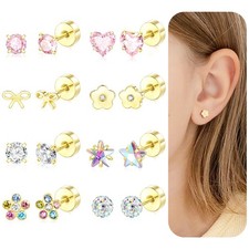Toddler Earrings, 14k Gold Hypoallergenic Screw Back Earrings for Girls Kids ...