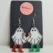 Handmade Christmas Ghosts with Boots hook earrings