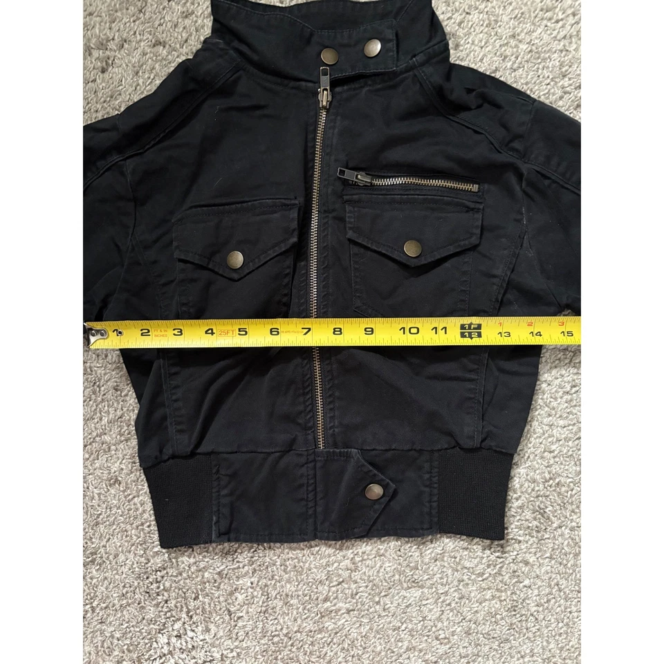 Chaqueta Bomber FINL365 Finish Line Negra Recortada Cremallera Completa Moto Utilidad Bolsillos S Foto 4 de 4