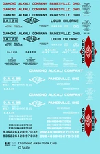 K4 O Scale Decals Diamond Alkali Chemicals Tank Car Black White Red Painesville
