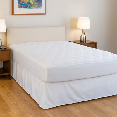 Queen Mattress Pad Quilted 5'' Onion Pattern, 12'' Fitted Skirt, Poly/Cotton Blend