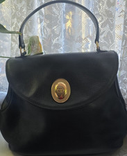 Christian Dior black leather top handle bag CD logo turn lock gold hardware