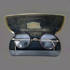 Antica montatura per occhiali riempita oro 12 carati lente bifocale bordo tondo nero con custodia