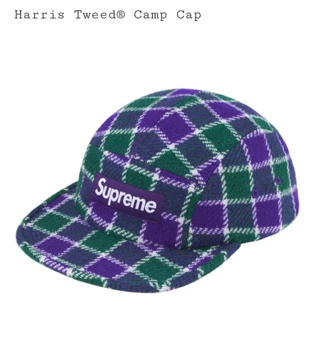 Casquette de camp Supreme x Harris tweed « Green Plaid » SS25 en main prête à l'emploi