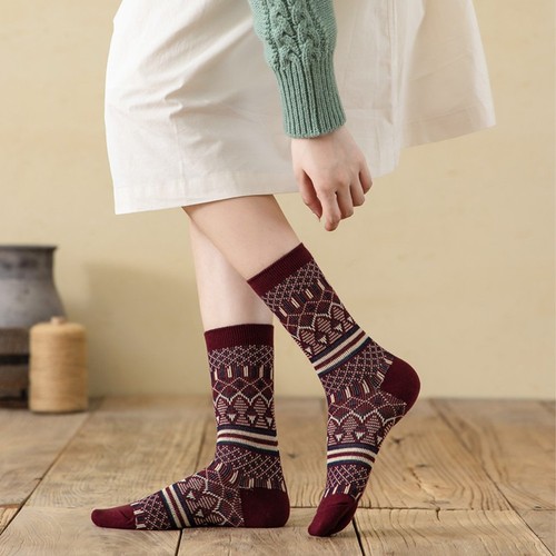 5 paia calze donna vintage comode girocollo modelli squisiti calze cotone 22-28 cm - Foto 7 di 14