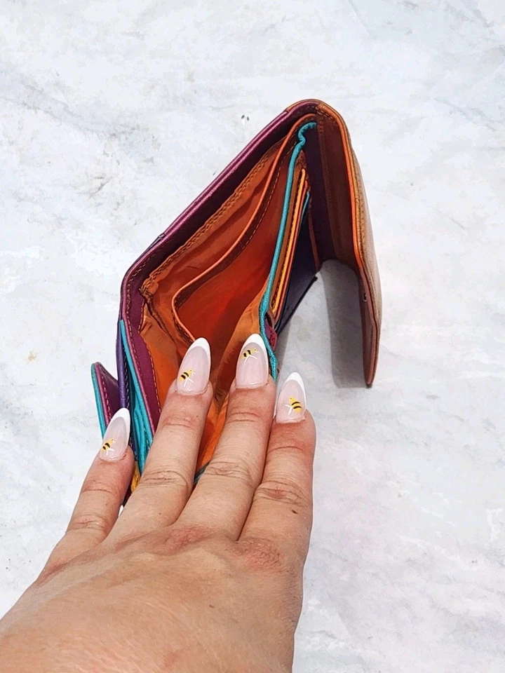 Cartera Mywalit Multicolor Doble Solapa Triple Naranja Azul Púrpura Rosa Arco Iris Foto 3 de 4