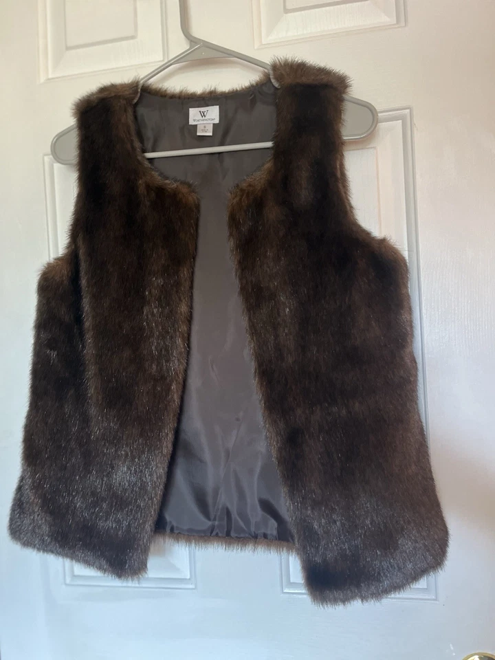 Worthington Women’s Brown Faux Fur Vest Size Small Lined No Closure - Image 2 of 4