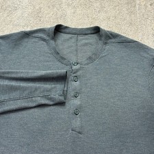 Lululemon Shift Stitch Henley Shirt Men XL Blue Waffle Knit Long Sleeve Slim Ft