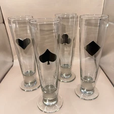 SET OF 4  THINGS REMEMBERED PILSNER GLASSES WITH PLAYING CARD SYMBOLS