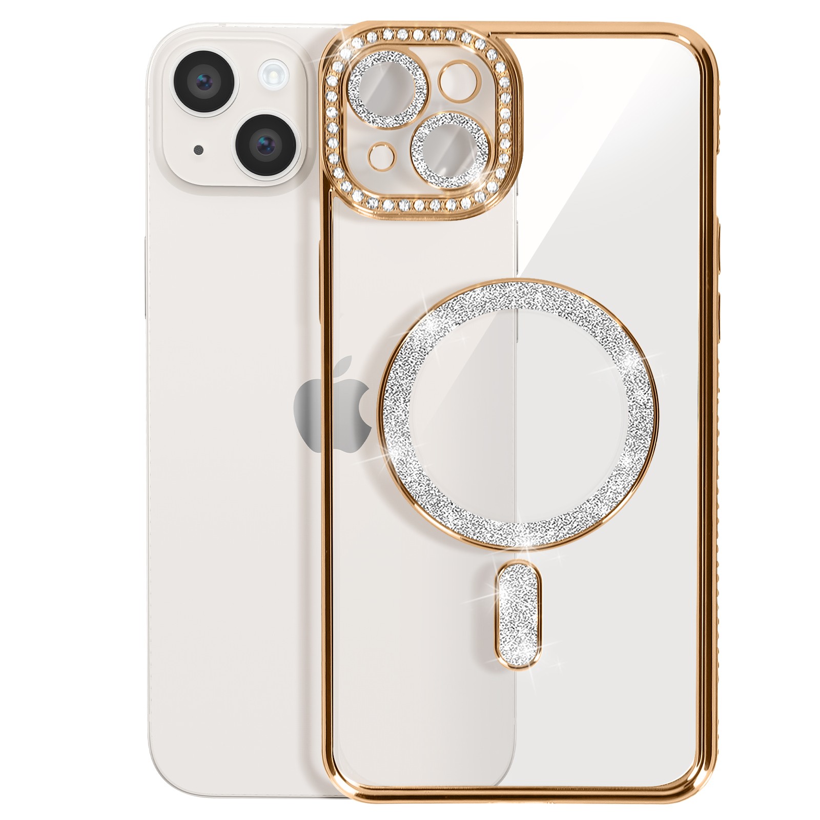 Coque diamant pour iPhone 14 Plus Avizar chic habillée de strass or