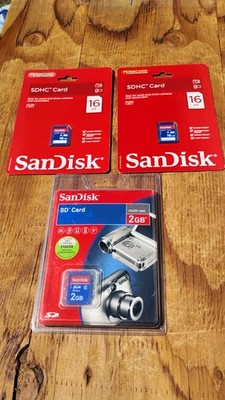 Lot Of 3 San Disk 2gb  16gb Sdhc Sd Cards- New