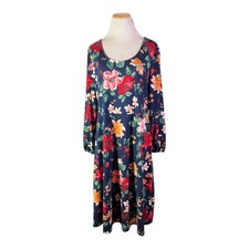 Old Navy Plus Size 1X Long Sleeve Floral Dress Scoopneck Knit Stretchy