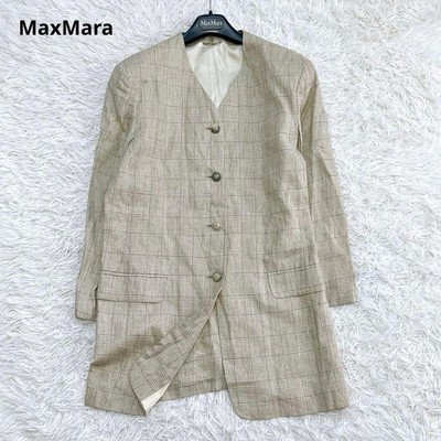 MaxMara Spring Coat Size 42 XL Beige Linen No Collar Women's Jacket