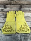 Civil War Yellow Leather Gauntlet Officer Gloves Gold Embroidered Insignia Sz 10