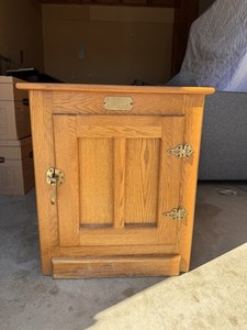 Wooden Ice Box Single Door Brown with Metal Hardware Freestanding