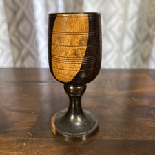 Small Wooden Goblet Hand Turned Two Tone  Wood 4.25”