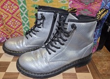 Dr. Martens 1460 Reptile Emboss Sikver Kids Size 3 US Boots Side-Zip and Lace Up