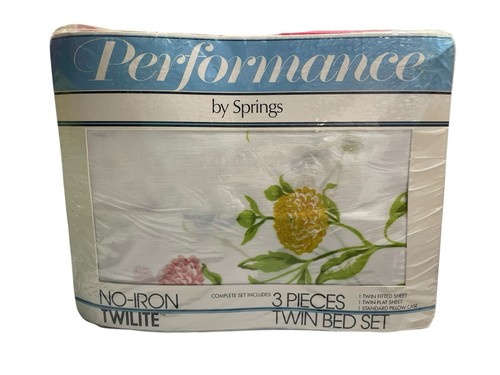 Vintage Springs Twin Sheet Set 3 pc Summer Breeze Flowers Cottage 1970s USA New - Picture 1 of 11