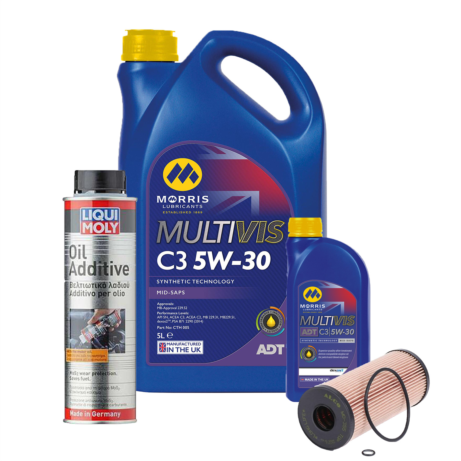 5w30 Fully Synthetic Engine Oil ACEA C3 dexos2 6L + Oil Filter + Oil Additive