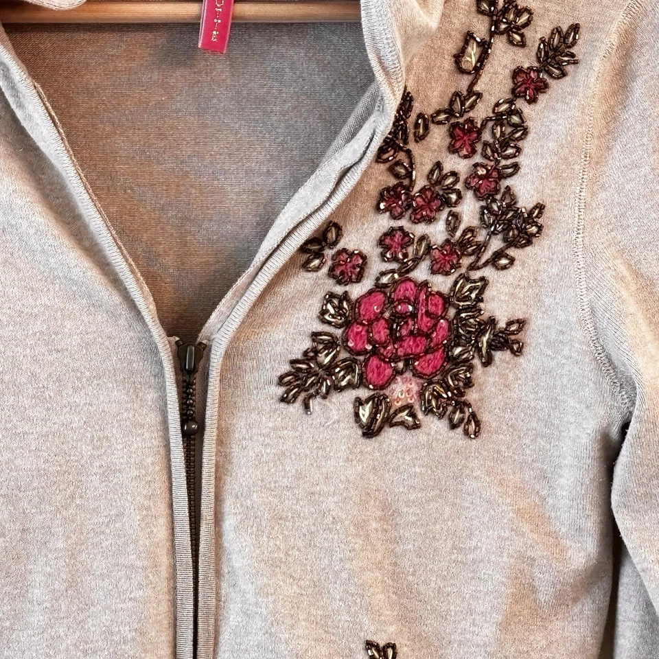 Suéter con Capucha Y2K Años 90 Charlotte Tarantola Mujer Cremallera Cuentas Talla Mediana Foto 3 de 4