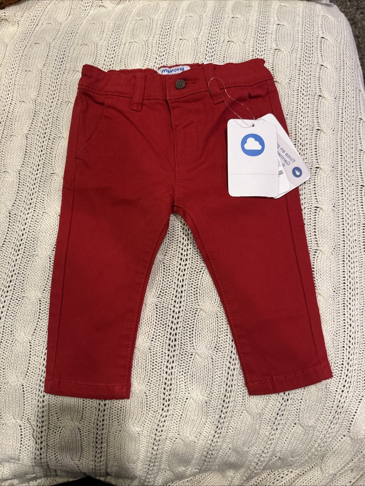 Mayoral NUEVO CON ETIQUETAS 6 Meses Bebé Pantalones Rojo Básico Chino Delgado 68 Cm