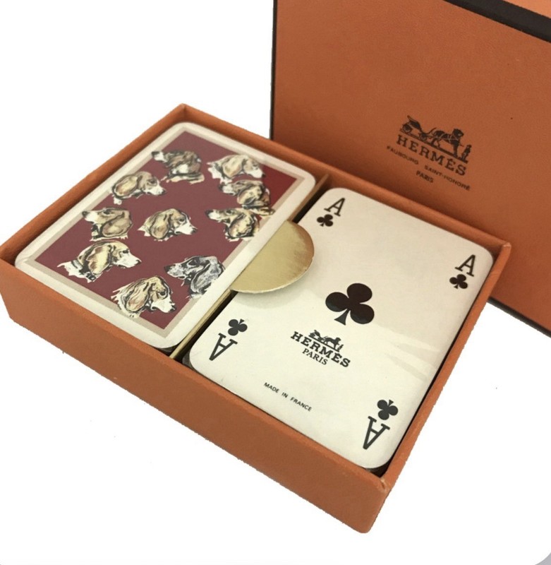 Authentic Unused HERMES Dog Print Trump Playing Cards 2 Set MultiColor