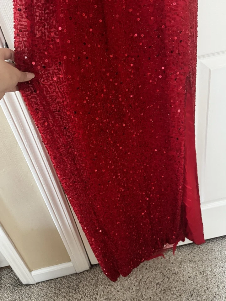 Vintage Black Tie By Oleg Cassini 100% Silk Gown Dress, Size 12, Stunning Red - Image 4 of 4