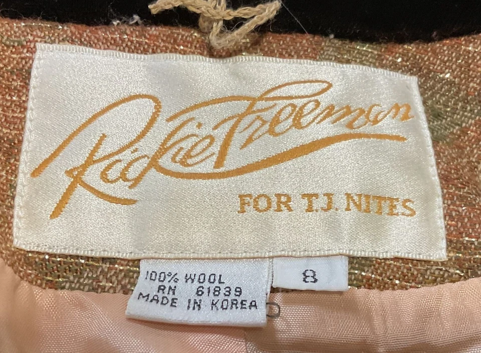 Traje Falda Vintage Rickie Freeman Talla 8 100% Lana Marrón Cinturón Brocado Mujer  Foto 3 de 4