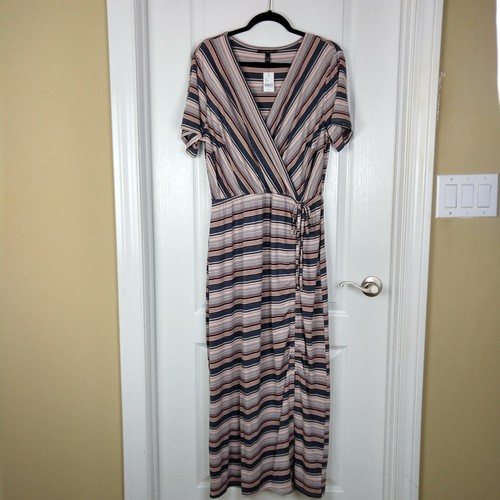 NWT Lane Bryant Womens Red Blue Stripe Faux Wrap Front Slit Maxi Dress Sz 14/16