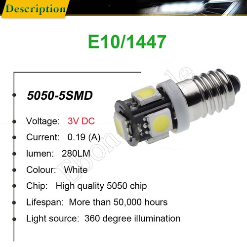 10X 3V DC E10 LED Screw Bulb Lamp 5 SMD White For Torch Flashlight Light 2D Cell - Picture 2 of 7
