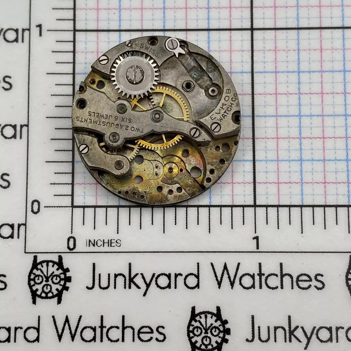 Vintage Evkob Watch Movement Parts Repairs Watchmaker 6 Jewels