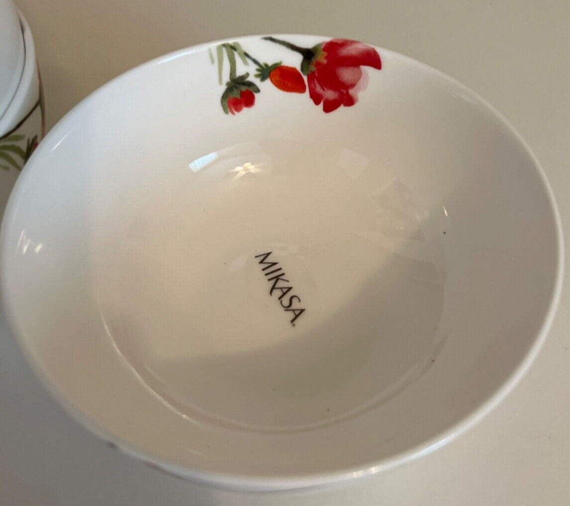 MIKASA KEIRA Set of 4 Bowls, Red Poppy Flowers, 6