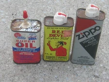 3 pcs Used Zippo Red Devil Lighter Fluid Gunk Household Oil Empty Metal Can 