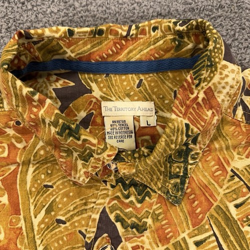 Territory Ahead Shirt Mens Large Yellow Woven Hawaiian Vacation Lightweight - Picture 3 of 10