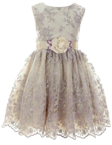 NWT Bonnie Jean Girls Size 5 Taupe Lavender Special Occasion Lace Floral Dress