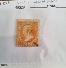 15-CENT DANIEL WEBSTER, WITH SECRET MARKS, USED,nice 1873