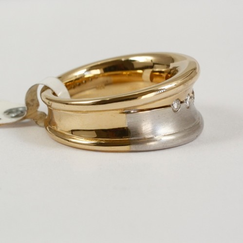 Ancho Anillo 585 Amarillo Oro Blanco 14 Quilates Diamante Brillante 0,25 Qt. . - Imagen 2 de 3