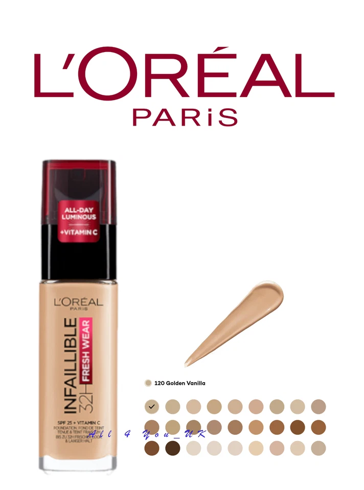 L'Oreal Paris Infaillible 32H Fresh Wear Foundation 30ml -120 Golden Vanilla