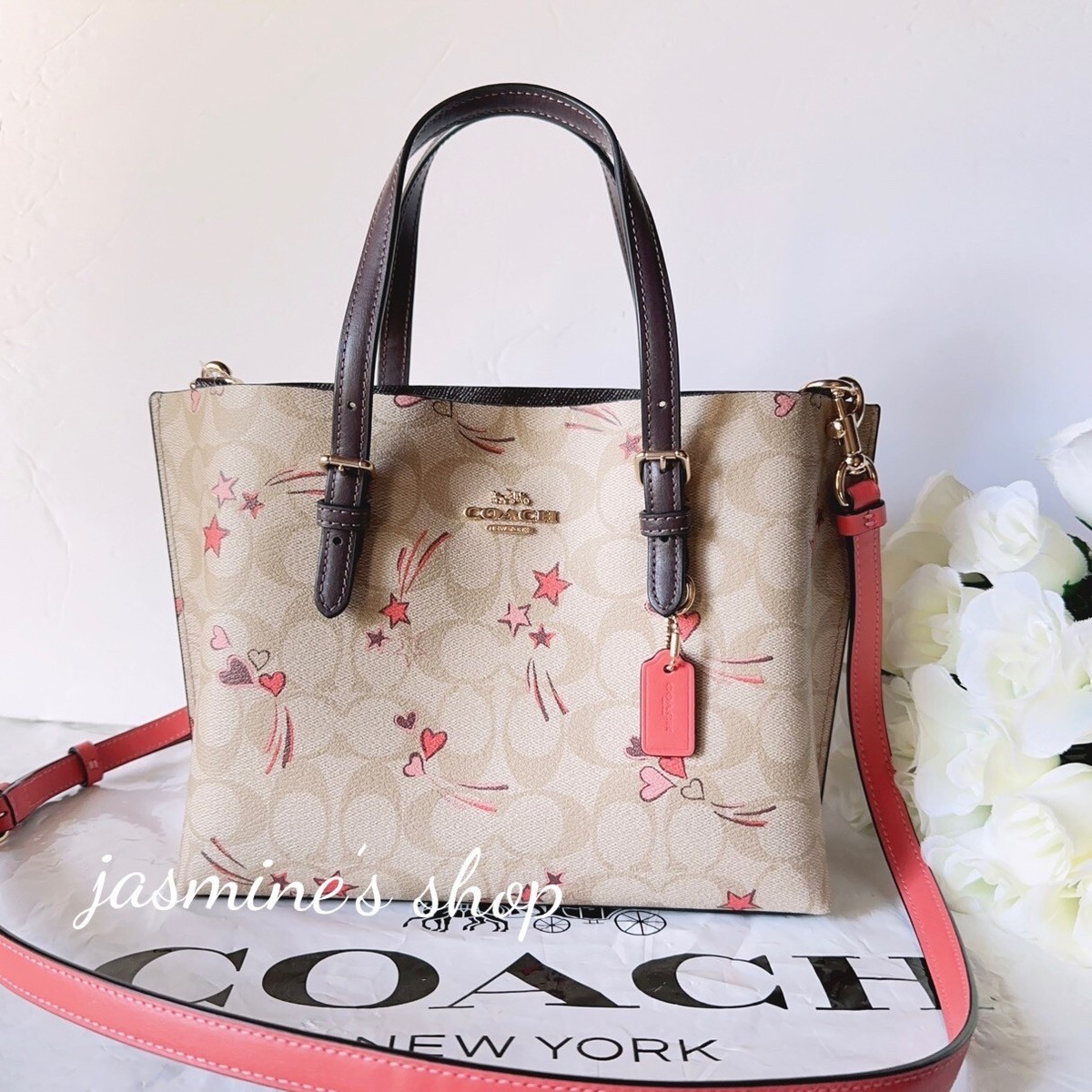 トートバッグ COACH Mollie Tote Bag 25  CAL66 CBB55 CAL78 NWT Coach Mollie Tote Bag 25 In Signature Canvas With Bow