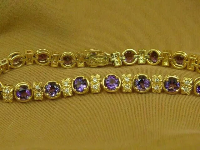 10Ct Round Lab Created Amethyst Women's Tennis Bracelet 14KYell Gold Plated 7.5