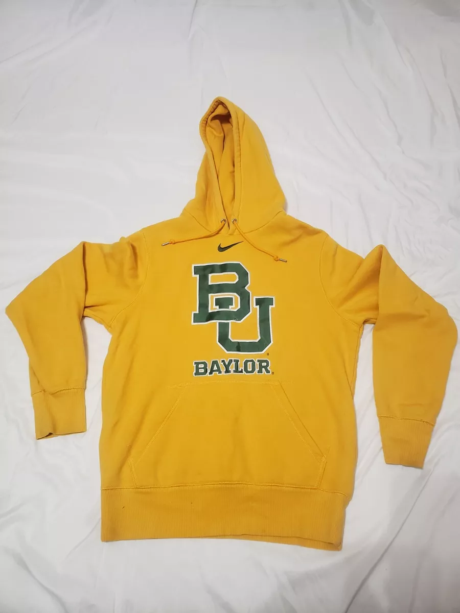 Nike Baylor Center Swoosh Yellow Hoodie w Front Pouch w Wire Access. Men Sz S