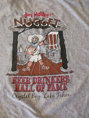 Large 2-Sided Nugget Casino Crystal Bay Tahoe T-Shirt ''Beer Drinkers H.O.F.''