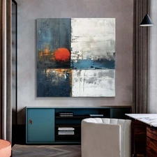 Gray  Canvas 100% Hand-painted oil painting Abstract Home Decor 24"