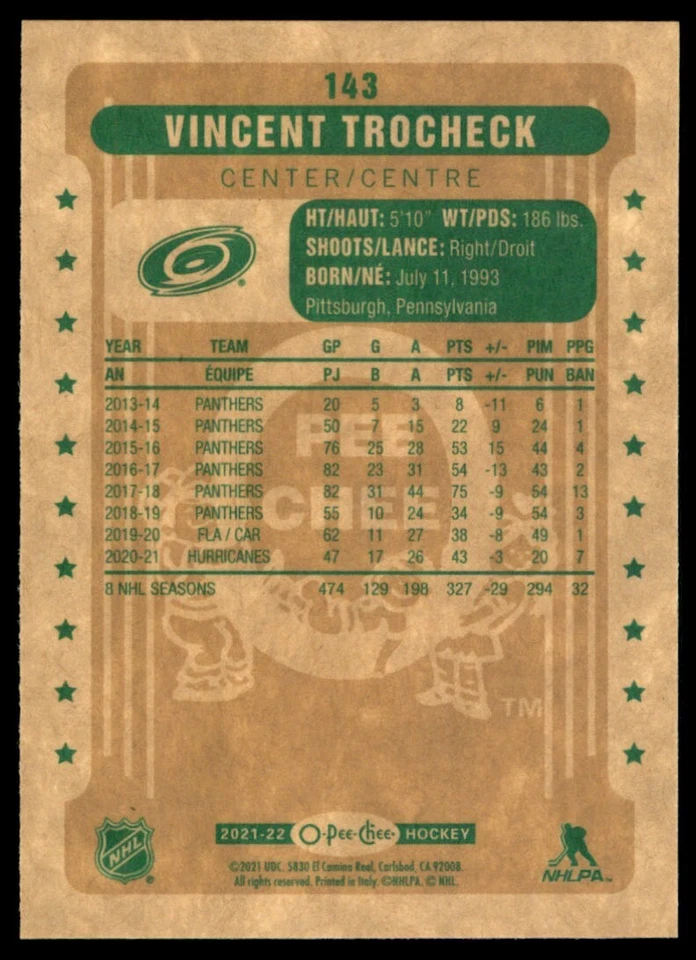 2021-22 O-Pee-Chee Vincent Trocheck #143 - Image 2 of 2