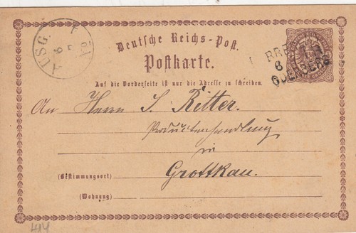 Bahnpost, L3 BRESLAU - ODERBERG, Ganzsache n. Grottkau (Grodków), K1 AUSGABE