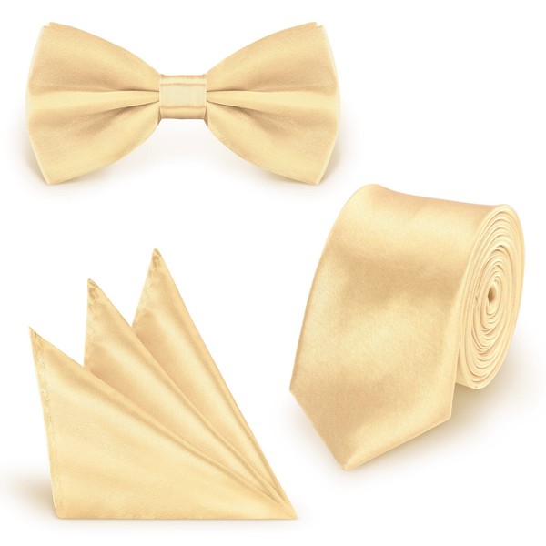 Set Hellgold (38) Krawatte Fliege Einstecktuch Hochzeit Schlips Busniess Slim-image