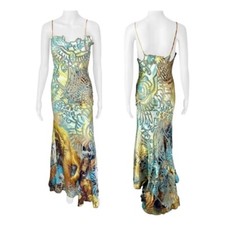 Roberto Cavalli S/S 2002 Runway Lion Print Sheer Mesh Silk Evening Dress Gown