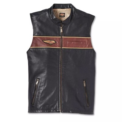 Men's Harley Davidson 120th Anniversary Biker Vest Motorcycle Real Leather Vest